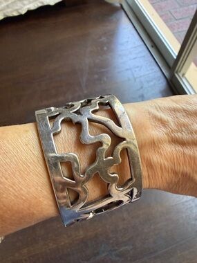 Tous Kaos Black Leather and Sterling silver Cuff Bracelet